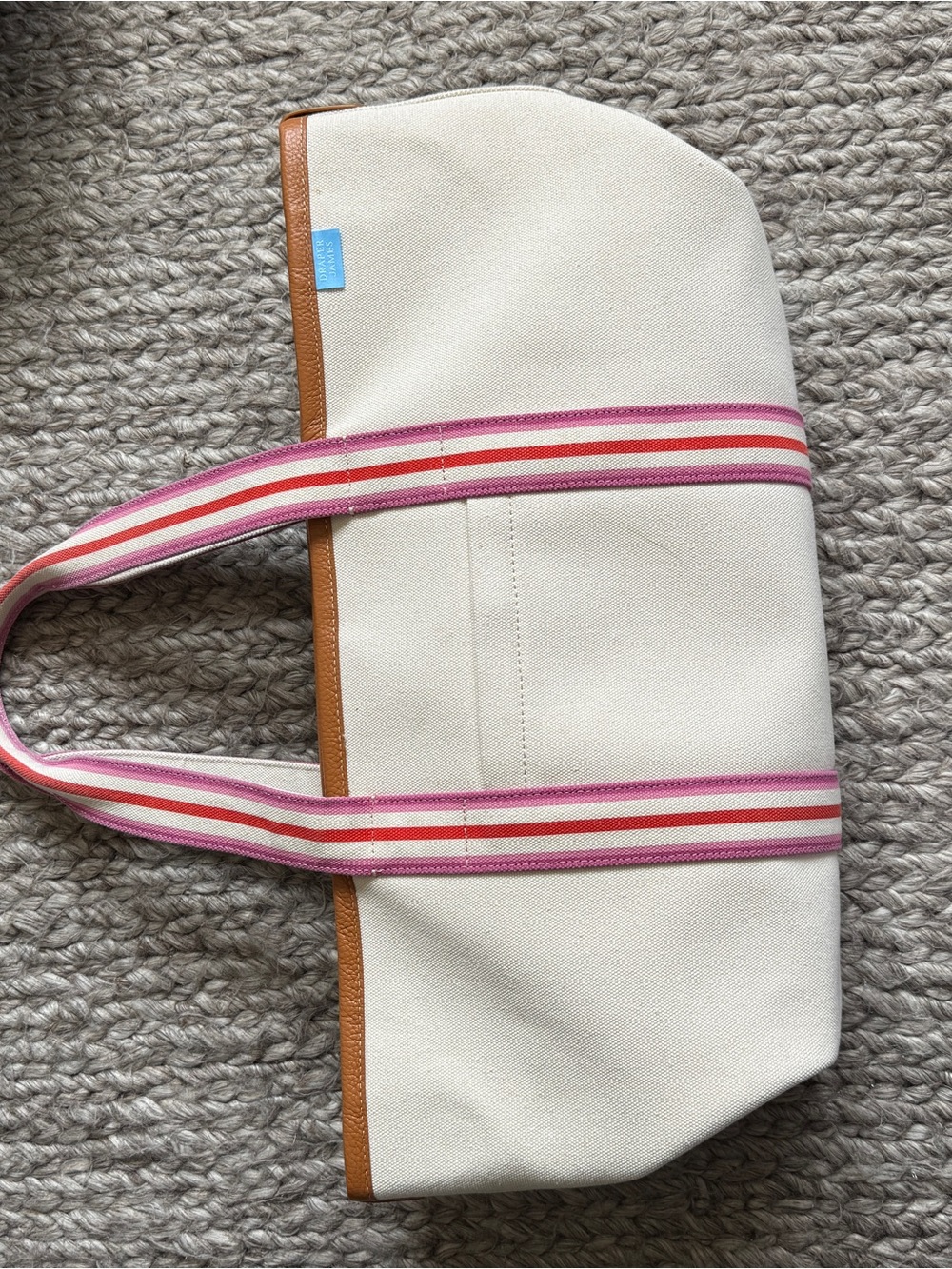 Draper James Cream Canvas Tote with Pink Striped Handles